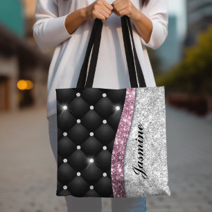 Bolso De Tela Chic femenino monograma falso de brillo plateado n