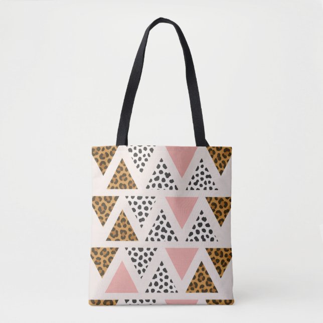 Bolso De Tela Chic Leopard & Pink Triangle Pattern (Anverso)
