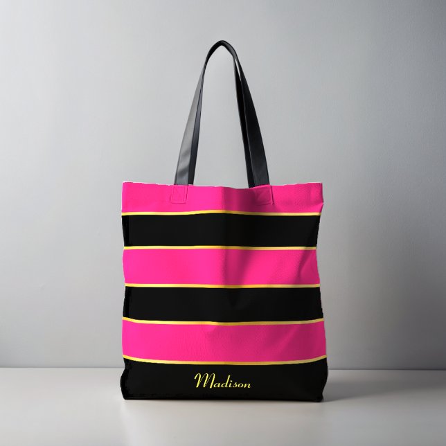 Bolso De Tela Chic Moderno patrón de rayas rosadas negras con no (Subido por el creador)