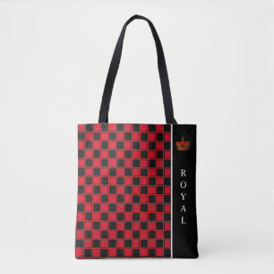 Bolso De Tela Chic negro, cuadros rojos y caligrafía