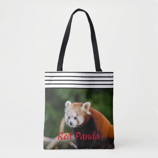 Bolso De Tela Chic Panda Rojo Rayado (Anverso)