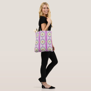 Bolso De Tela Chic Rosa y Dorado Patrón Floral Geométrico