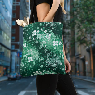 Bolso De Tela Chic Tréboles Blancos y Verdes sobre Verde Oscuro