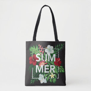 Bolso De Tela Chic Tropical Blanco y Rojo Hibisco Verano