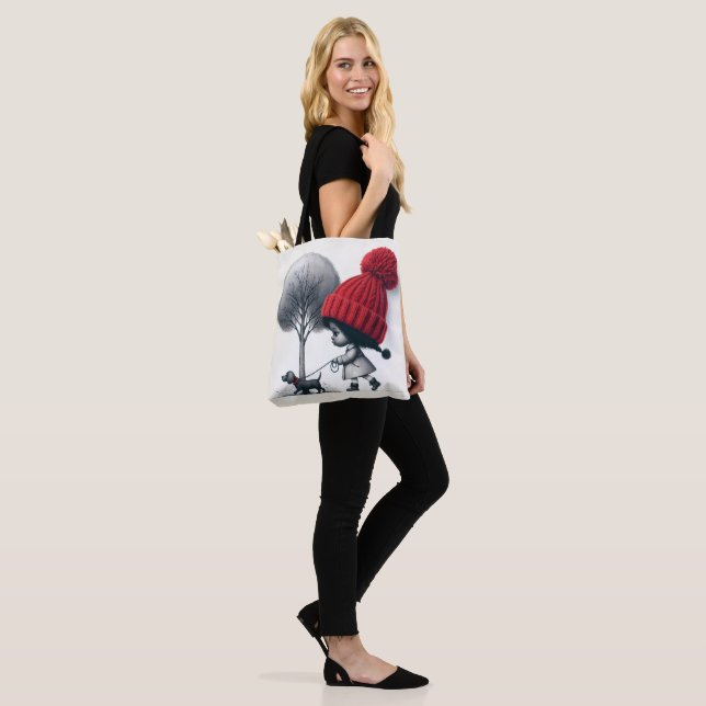 Bolso De Tela Chica afroamericana caminando por su perro (Puesto)