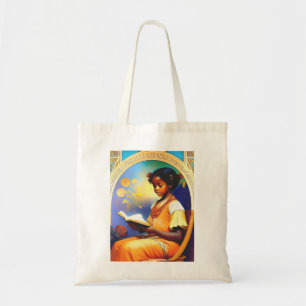 Bolso De Tela Chica afroamericano de arte nouveau leyendo un lib