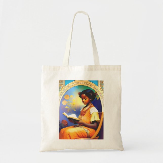 Bolso De Tela Chica afroamericano de arte nouveau leyendo un lib (Frente)