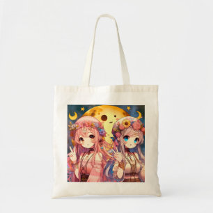 Bolso De Tela Chica Anime Hippie Luna Chicas Dando Signo de Paz