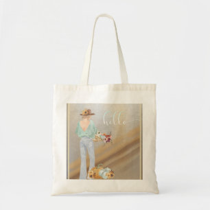 Bolso De Tela Chica bohemio con calabazas y flores otoñales
