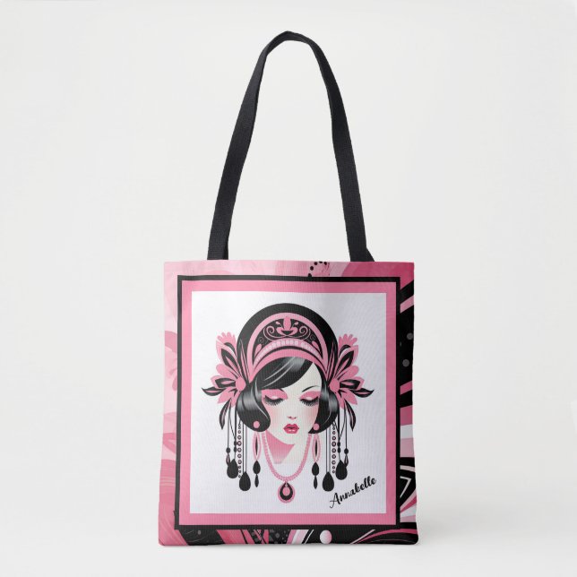 Bolso De Tela Chica con cuentas rosadas Art Deco (Anverso)