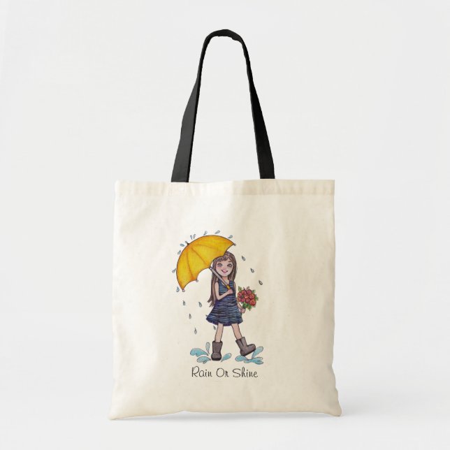 Bolso De Tela Chica Con Paraguas Amarillo En Acuarela (Frente)