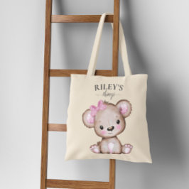 Bolso De Tela Chica Cute Oso Marrón Monogramado Bebé Tote Bag