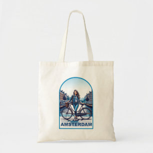 Bolso De Tela Chica de Ámsterdam con bicicleta en el puente