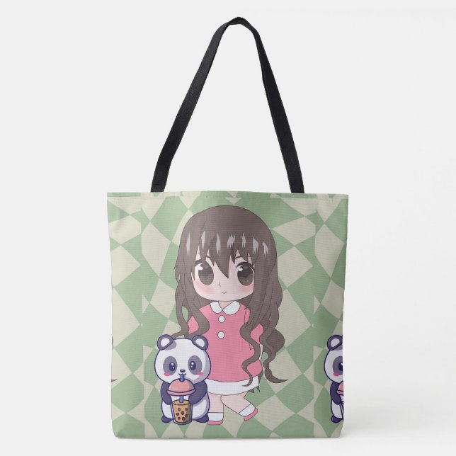 Bolso De Tela chica de anime feliz con las flores (Anverso)