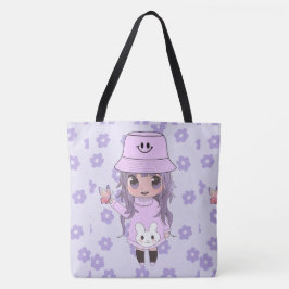 Bolso De Tela chica de anime feliz con las flores