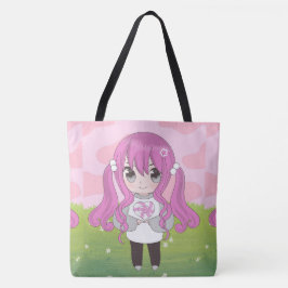Bolso De Tela chica de anime feliz con las flores