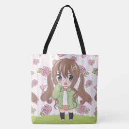Bolso De Tela chica de anime feliz con las flores
