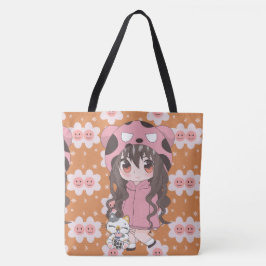 Bolso De Tela chica de anime feliz con las flores