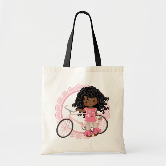 Bolso De Tela Chica de bicicletas afroamericano - Blanco rosa (Frente)