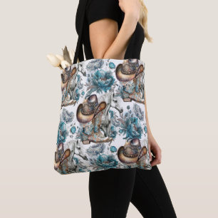 Bolso De Tela Chica de caballo vaquero patrón turquesa floral