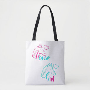 Bolso De Tela Chica de caballos en rosa y turquesa