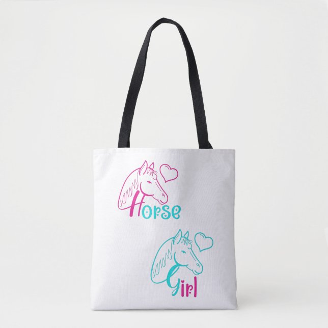 Bolso De Tela Chica de caballos en rosa y turquesa (Anverso)