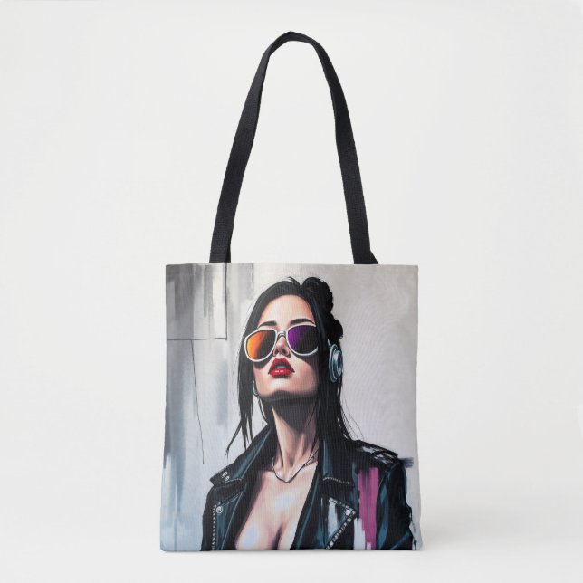 Bolso De Tela Chica de Cyberpunk Rebel - Arte digital elegante (Anverso)