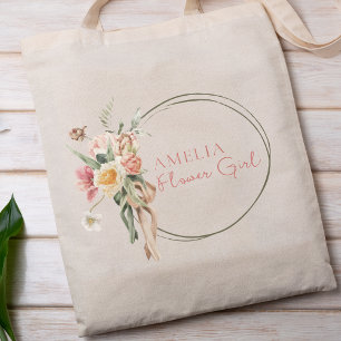 Bolso De Tela Chica de flor verde sabio y polvorienta personaliz