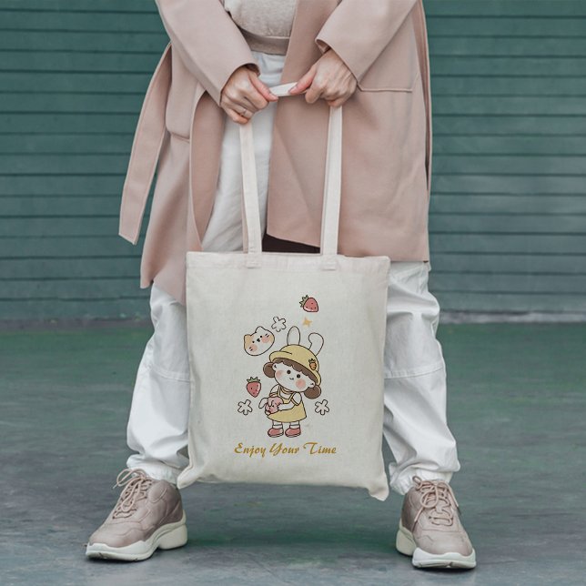 Bolso De Tela Chica de fresa de cuajo Tote Bag (Cute strawberry girl Tote Bag
)