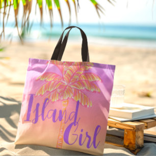Bolso De Tela Chica de la Isla de la Palm Tree Tropical Rosa