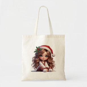 Bolso De Tela Chica de Navidades con arte de Santa Hat
