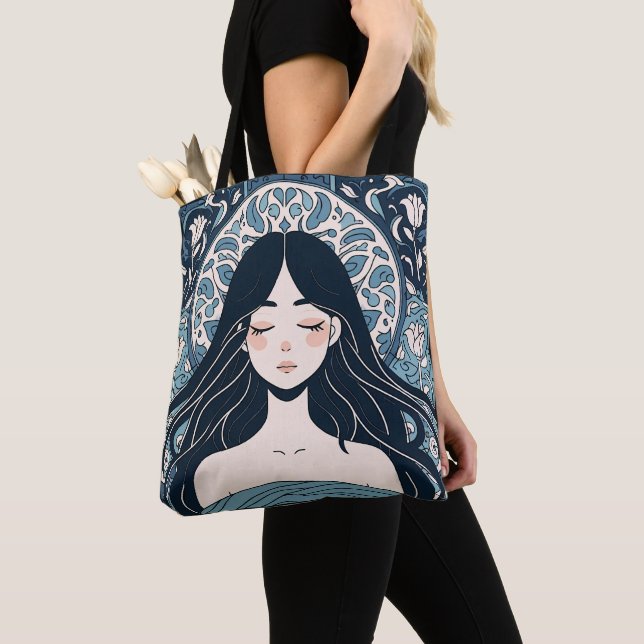 Bolso De Tela Chica De Nilo Otomano - Aura Floral Azul Serene (Detalle)