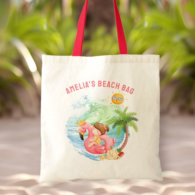 Bolso De Tela Chica De Nombre De Playa De Natación Cuta (Cute Swimming Beach Name Girl Tote Bag)
