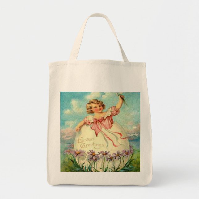 Bolso De Tela Chica de Pascua en Huevo sobre Flores Moradas (Frente)