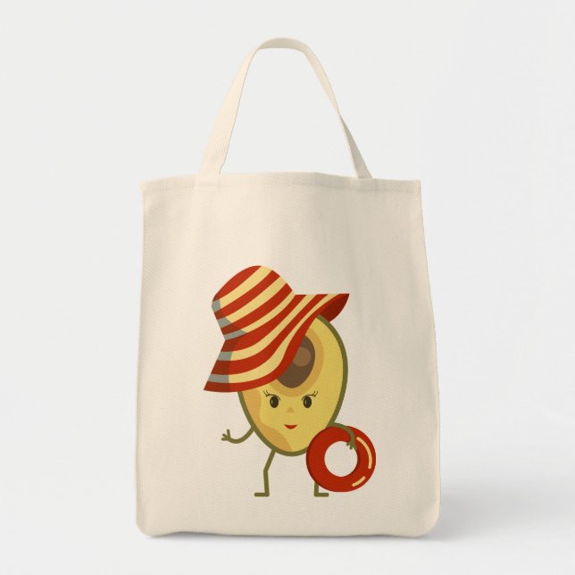 Bolso De Tela Chica de playa de aguacate con gorra solar y anill (Frente)