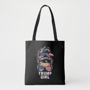 Bolso De Tela Chica de Trump Moño Desordenado Bandera de EE. UU.