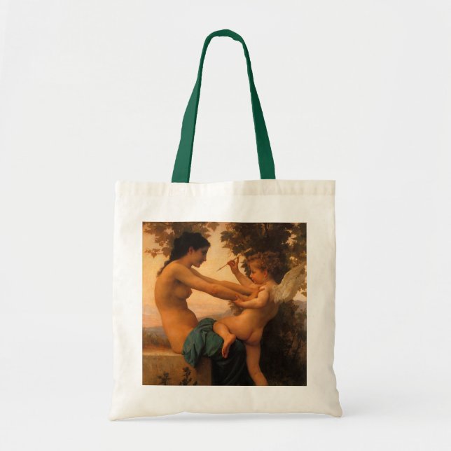Bolso De Tela Chica defendiéndose contra cupido de Bouguereau (Frente)