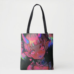 Bolso De Tela Chica Demonio Kawaii Neon Pastel Goth