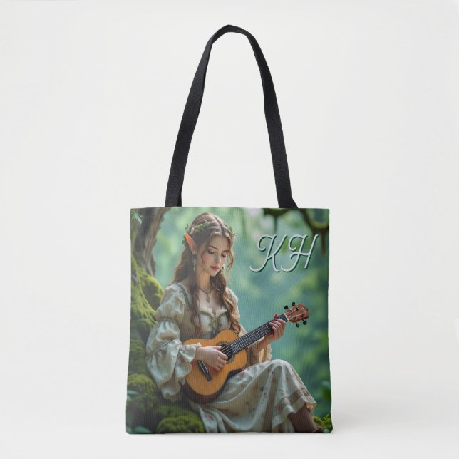 Bolso De Tela Chica Elfa Encantada Tocando un Ukulele (Anverso)