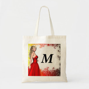 Bolso De Tela Chica en vestido rojo