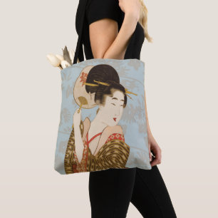 Bolso De Tela Chica Geisha Japonesa Vintage en Kimono con Abanic