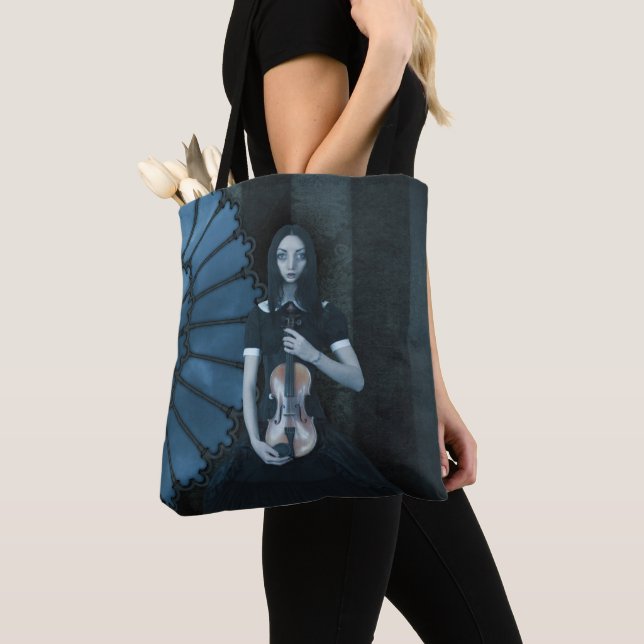 Bolso De Tela Chica gótico victoriano sostiene violín oscuro fan (Detalle)