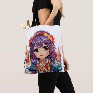 Bolso De Tela Chica Hippie de la Señal de Paz