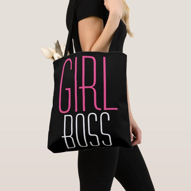 Bolso De Tela Chica Jefe Trendy Typography Pink White On Black (Detalle)