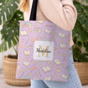 Bolso De Tela Chica libresca personalizada Mágico nombre púrpura