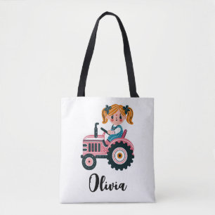 Bolso De Tela Chica Linda en Tractor Rosa Personalizado