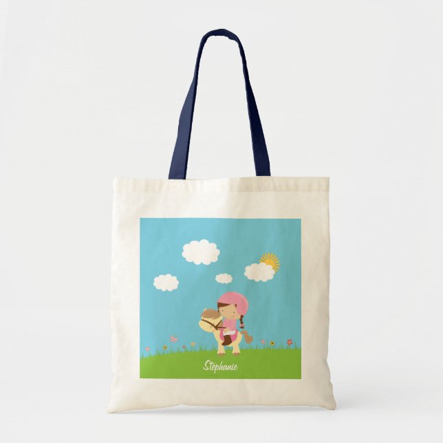 Bolso De Tela Chica marrón personalizado del jinete del caballo (Frente)