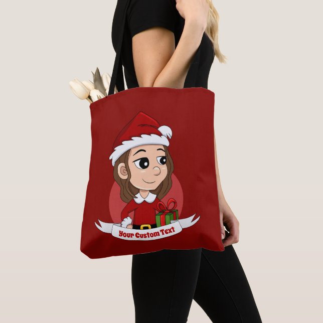 Bolso De Tela chica navidad con pelo ondulado marrón (Detalle)
