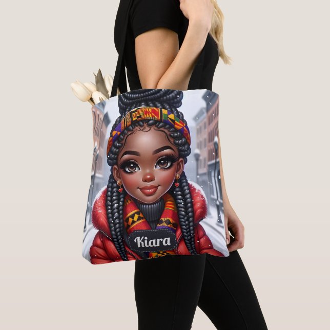 Bolso De Tela Chica negro afroamericano con trenzas (Detalle)