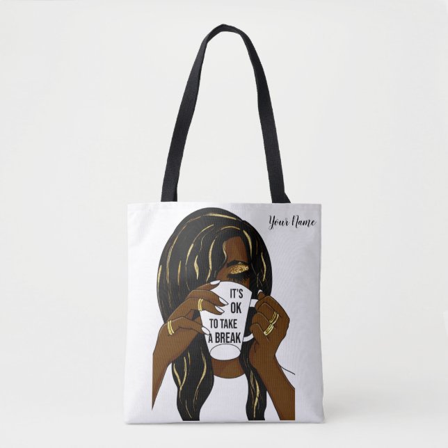 Bolso De Tela Chica negro mujer afroamericana cita inspiradora (Anverso)